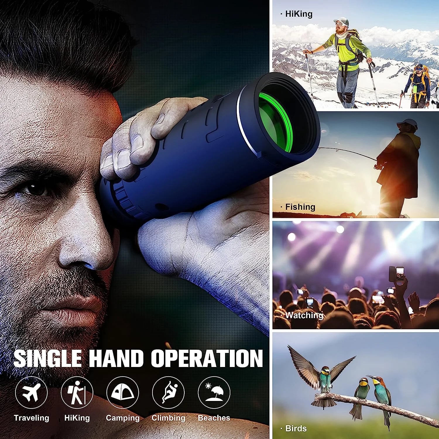 Bchangss 40x60 Monocular Binoculars for Adults, HD Binoculars with Low Light Night Vision, Clear FMC BAK4 Prism Lens, Binoculars for Hunting Birds Watching Traveling Stargazing Outdoor Sport