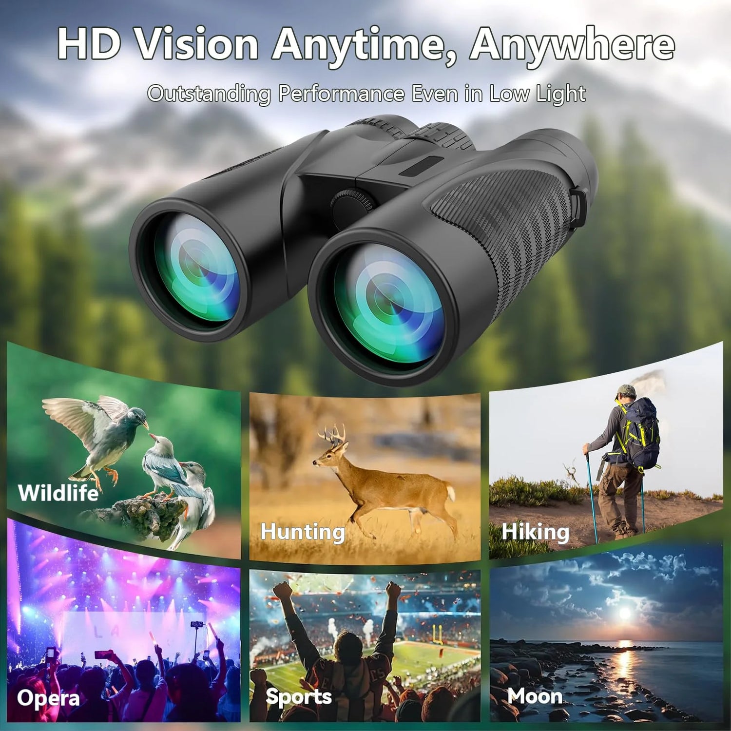 New 12x42 HD Binoculars for Adults and Kids BAK4 Prism Waterproof Binoculars for Bird Watching Hunting Hiking Safari Travel Sports