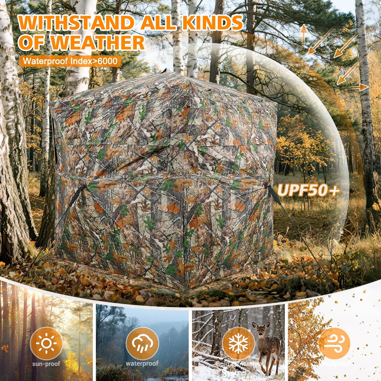 GIKPAL 4 Person Hunting Blind - 270° See Through Design with Magnetic Door & Silent Sliding Windows, Portable Ground Blind for Deer & Turkey Hunting (Includes Carry Bag)