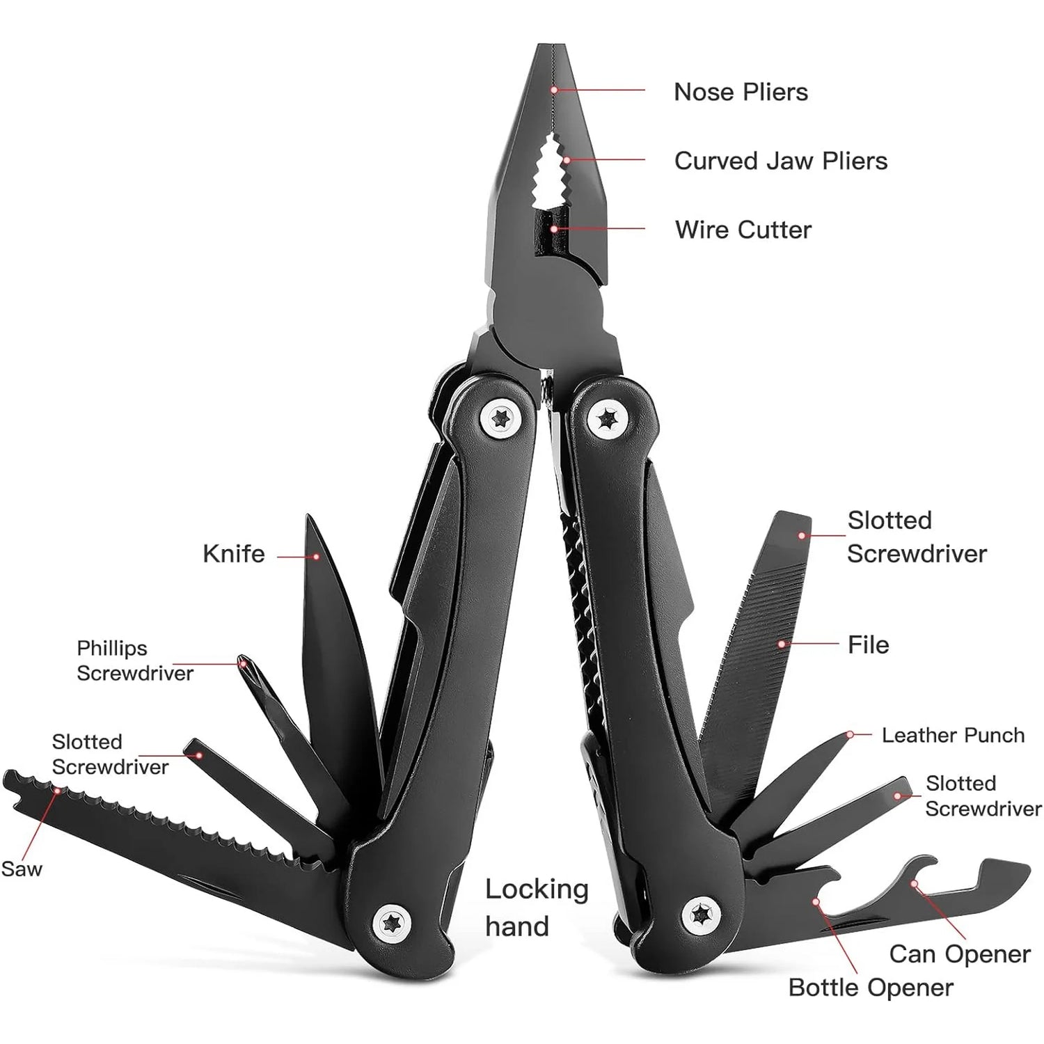 Folding Multi Tool Kit Stainless Steel 1 Multi-Purpose Pocket Multitool Plier, Camping, Hunting, Fishing and Hiking - Stocking Stuffers for Christmas, Xmas, Thanksgiving - Cool Gadgets for Men